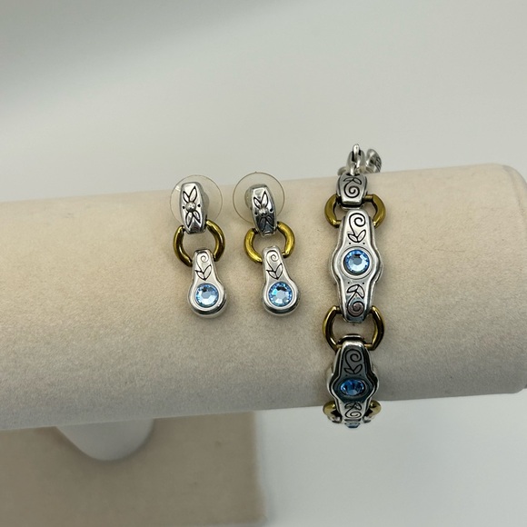 Brighton Jewelry - Brighton Celestial Blue Bracelet & Earrings Set Blue Crystals Two-tone Links